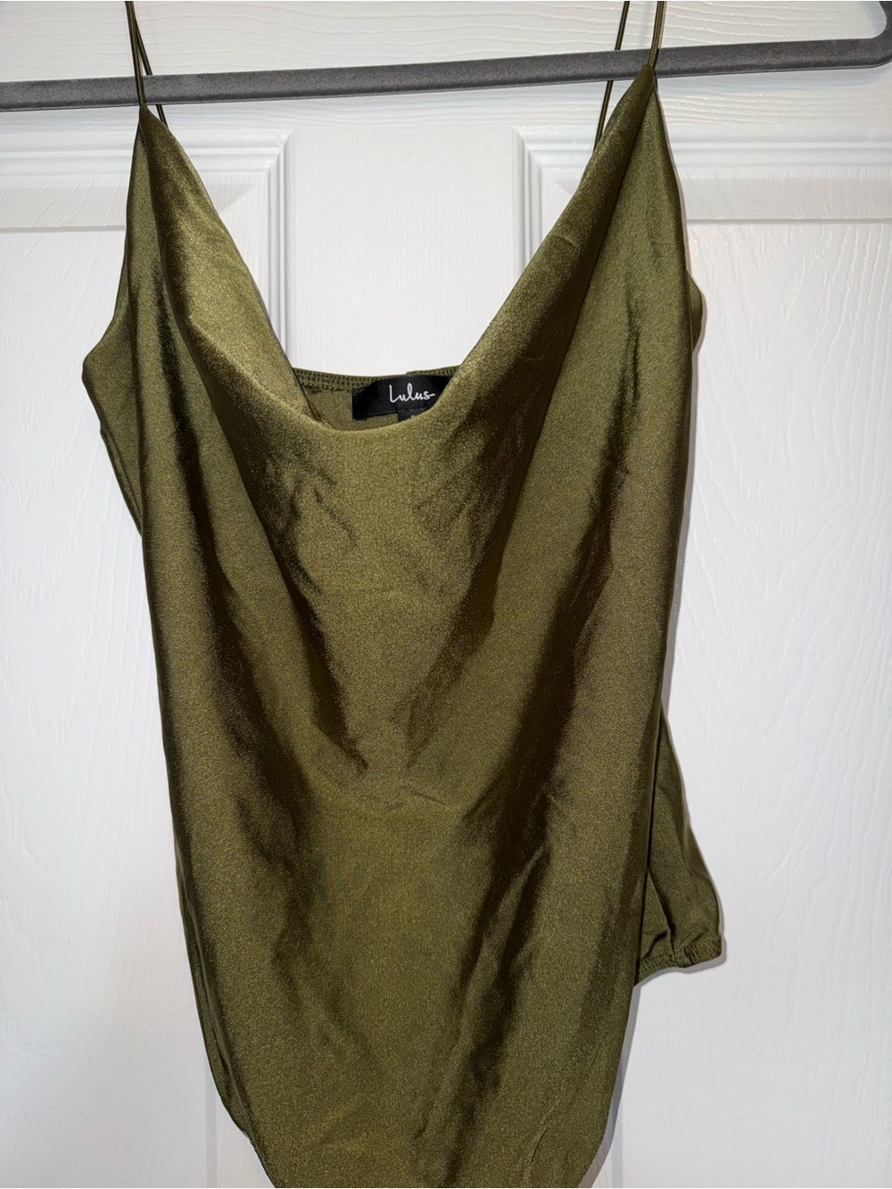 Lulu's Olive Green Satin Top with Cowl Neck